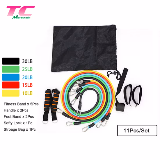 Upgrade 11-teiliges Widerstands-Fitness-Schlauchband-Set Manufaktur, superstarke, gedehnte Latex-Gummi-Gymnastik-Muskelzug-Trainingsbänder für den Großhandel